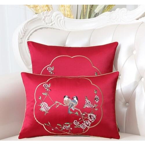 New Embroidery Flower Birds Orchid Ethnic Cover Pillow Cushion Case Christmas Home Decor Chinese Sofa Chair Lumbar Pillow Cover