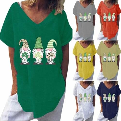 St. Patricks Day Women Short Sleeve V Neck T-Shirt Casual Basic Tee Top Blouse