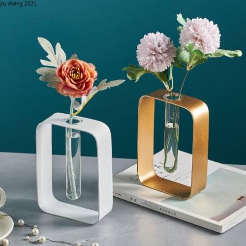 European Style Wrought Iron Hollow Vase White Gold Hydroponic Flower Creative Living Room Dining Room Flower Vase Home Ornaments