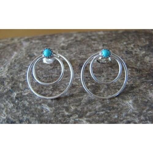 Vintage Circle Hoop Blue Stone Post Earrings Boho Jewelry Sliver Color Swirl Shape Stud Earring for Women Wedding Party Gifts