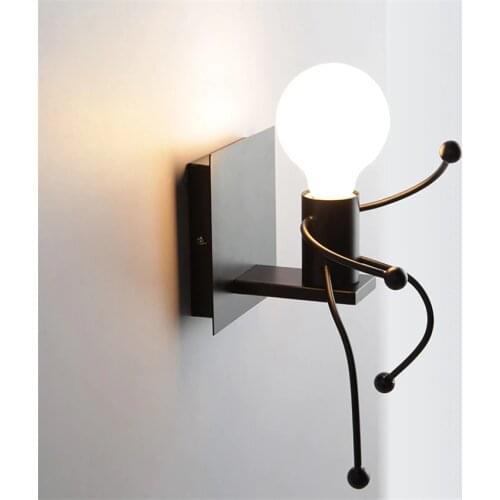 Retro Industrial Iron Wall Lamps Kids Room Living Room Bedroom Creative Corridor Villain Robot Sconce Wall Lights Luminaires