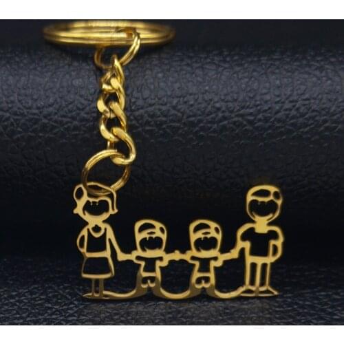 2021 Fashion Family Two Boy Stainless Steel Keyholder Women Gold Color Key Chain Jewelry acero inoxidable joyeria mujer K310S01