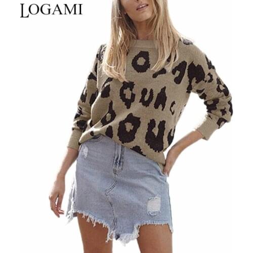 LOGAMI Leopard Women Sweaters And Pullovers Long Sleeve O Neck Womens Sweaters Autumn Winter Casual Pullover