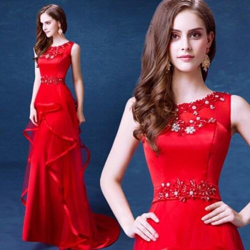 Hot sexy long a-line crystal beading 2018 new design ruffles appliques vestido de festa longo robe de soiree bridesmaid dresses