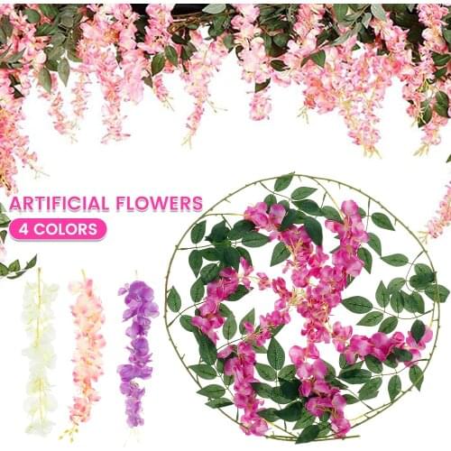 1.7M Artificial Flowers Vine Garland Wisteria Silk Artificial Rattan Hanging Flowers Romantic Wedding Arch Decoration Fake Plant