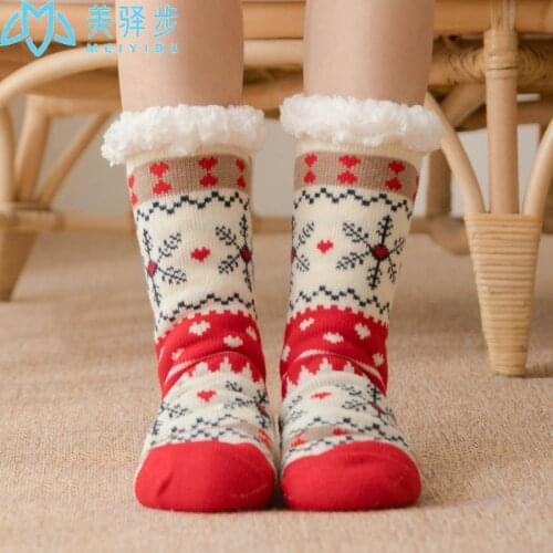 1 Pair Thick Warm Floor Sock Non-slip Home Female Floor Socks Christmas Gifts Cartoon Carpet Socks for Winter
