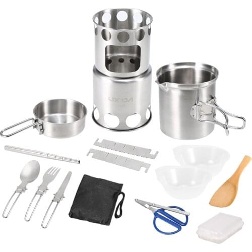 13Pcs Outdoor Pots Bowls Camping Cookware Picnic Cooking Set Outdoor Portable Folding Wood Stove Pot Tableware Cooking Set