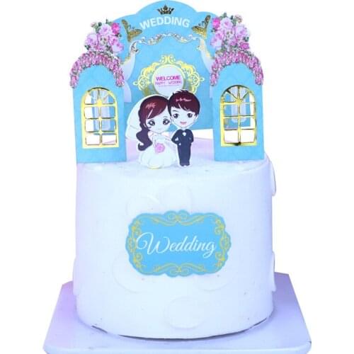 5pcs New Wedding Cake Topper Set Valentines Day Cute Pink Engagement Cupcake Topper For Wedding Party Dessert Cake Decorations