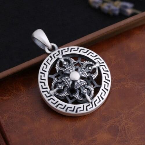 990 Pure Silver Buddhist Diamond Pendant Male Retro Ethnic Style Good Luck Ward Off Evil Silver Jewelry Man Pendant