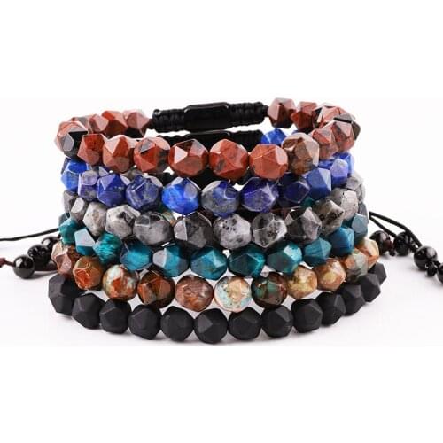 High Quality New Fashion Natural Stone Faceted Gemstone Beads Macrame Jewelry Bracelet Men Women