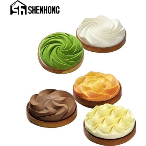 SHENHONG Dessert Pan Spiral Silicone Cake Mold Cream Flower Brownie Mousse Mould Egg Tart Ring Muffin Pastry Tray Baking Tools
