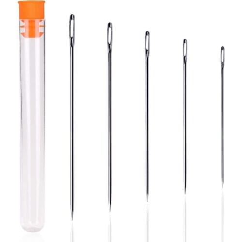 KAOBUY 6PCS Long Sewing Needles - 5Size Large Eye Stitching Needles With Needle Storage Tube, 3.5inch-6.8inch Hand Sewing Needle