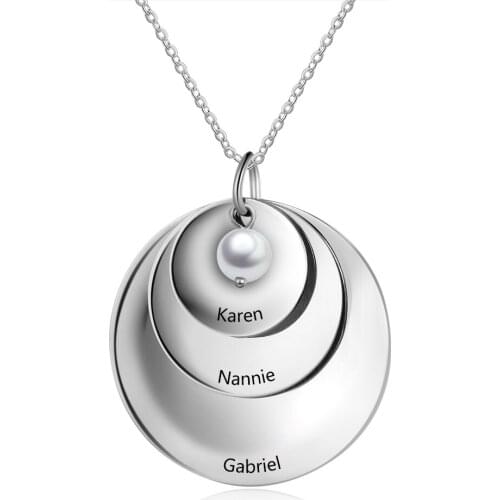 Personalized Necklace Fashion Stainless Steel Jewelry Custom name 3 Round Disc Shape with Pearl Pandant Gift for Women(NE103190)