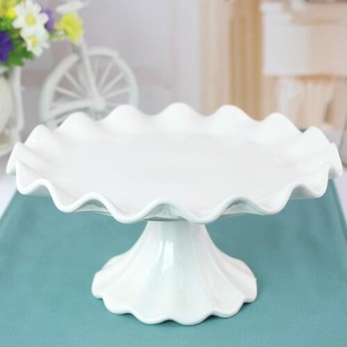 11'' Ceramic Wave Edge Cake Stand Decorative Porcelain Compote Fruit Plate Centerpiece Tableware Afternoon Tea Party Wedding