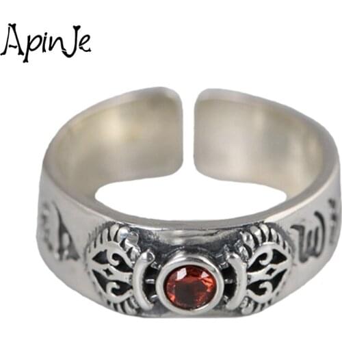 Apinje Thai Silver Vintage Men Tail Ring 925 Sterling Silver Six Words Mantra Vajra Ring for Women