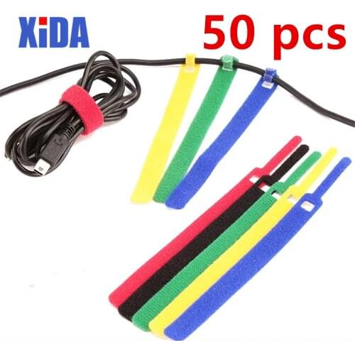 50PCS/Set Candy Color Data Cable Tie Nylon Hook Loop Cable Wiring Harness Cable Fastener Marker Straps Power Wire Management
