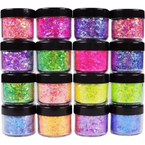 2021 New Nail Sequins Super Glitter Color Glitter Powder Glitter Eye Nail Sticker Bottled Set Fluorescent Goblin P2D7
