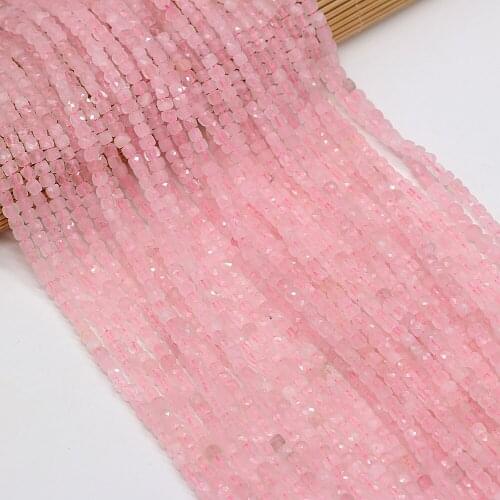 New Small Beaded Natural Semi-Precious Stones Faceted Irregular Pink Crystal Square Beads for Jewelry Making DIY Bracelet 4x4mm