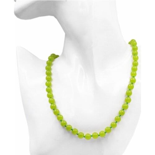 New Trendy Women Round Beads Necklace Chokers Natural Stone Jades Olivine Peridot Necklaces Short Chain Crystal Jewelry 18" A782
