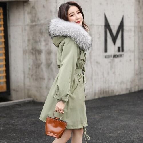 Pakra Coat Female Real Rabbit Liner Long Coats 2020 Winter Jacket Women Raccoon Fur Collar Warm Parkas MY