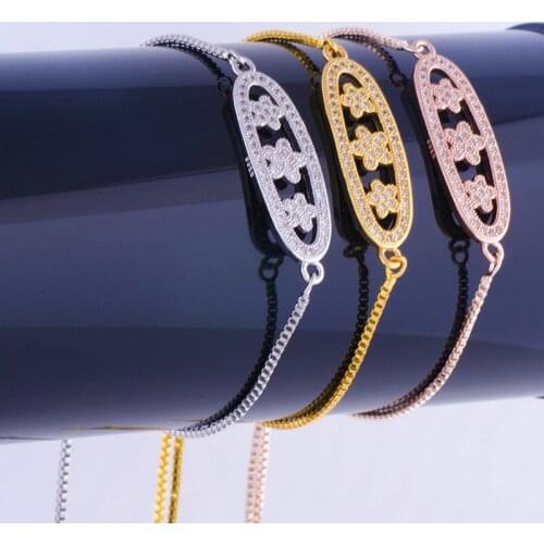 Supplies For Jewelry Charm Zircon Flower Bracelet Women Handmade Copper Micro Pave Square Chain Bracelet Bijoux Bracciali Donna