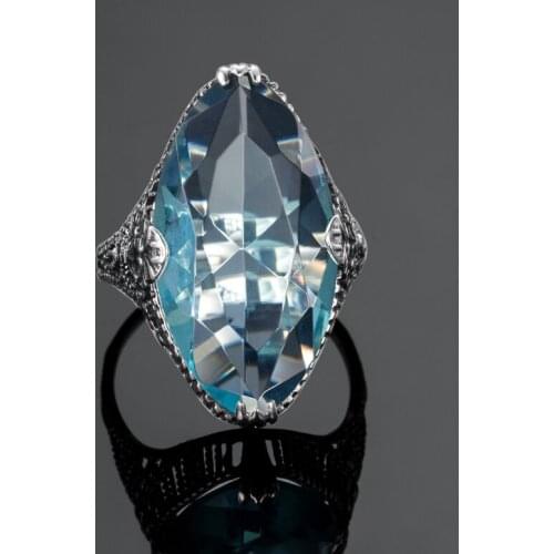 Luxury Wide Big Blue Oval Ring for Women E Girl Mall Goth Y2k Silver Color Rings Real 925 Sterling Silver Gothic Jewelry Rings