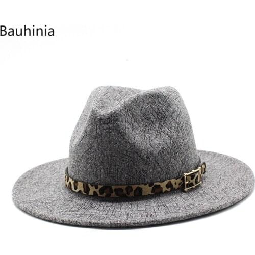 Bauhinia New Quality Wide Brim Fedora Hat with Metal Chain Decor Panama Top Jazz Cap Women Wool Felt Chapeau Sombrero Hats