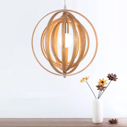 LukLoy LED Nordic Adjustable Ring Solid Wood Pendant Light Art Living Room Lamp Dining Room Bar Loft Light Hanging Lamp Wood