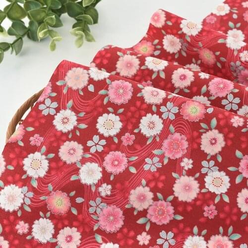 50*112cm Cotton And Hot Silver Cherry Fabric Tops Skirts Dresses Kimono Childrens Clothing Handmade DIY Fabric