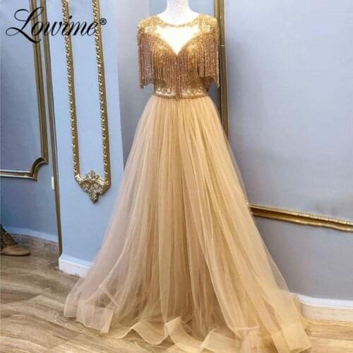 Beading Tassel Champagne Formal Dress Middle East Evening Gown 2020 Turkish Moroccan Kaftan Saudi Arabia Prom Party Dresses 2020