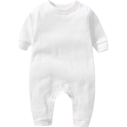 Spring Baby Boy Girl Plain Cotton Long Sleeve Rompers Infant Toddler Solid Color Jumpsuit Baby Clothing