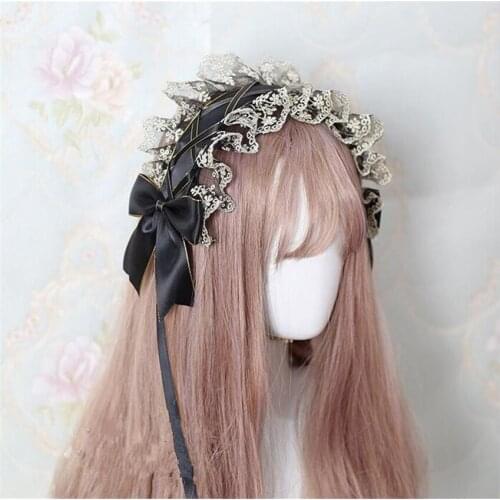 Gothic Lolita Bowknot Lace Hairpin Headwear Vintage Maid Headband Hair Accessories Hair Band D791