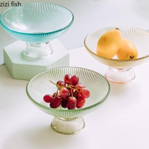 European-style Tall Glass Fruit Tray Coffee Table Desktop Storage Bowl Household Candy Food Storage Basin Home Decor Accessories