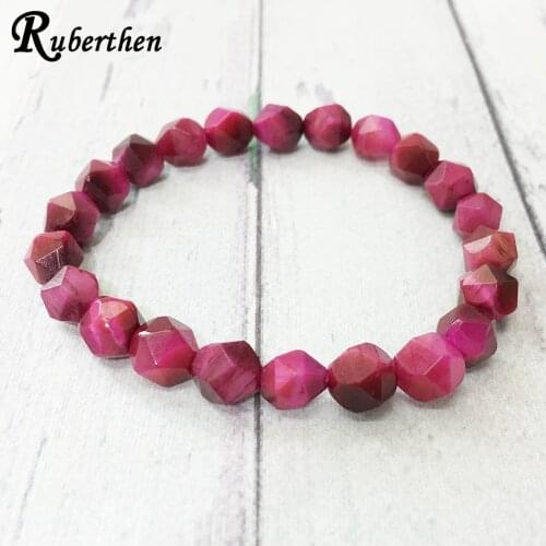 Ruberthen New Arrivals Diamon d Cut Bracelet Natural Pink Tiger Eye Stone Bracelet Energy Protection Mala Bracelet for Women