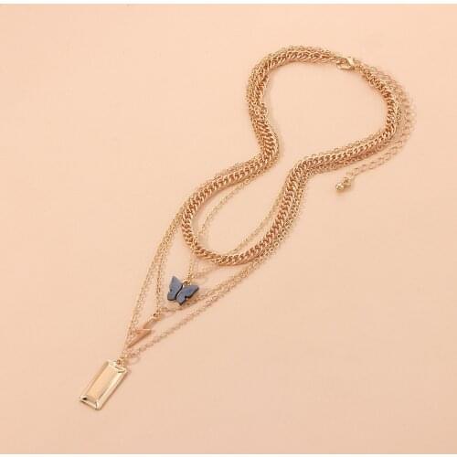 Amazing Price Fashion Design Trendy Water-Wave Chain Necklaces Jewelry Anniversary Butterfly Square Multilayer Pendant Women2021