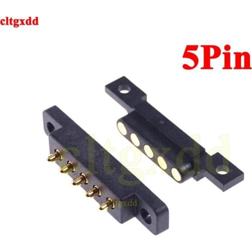 1Pair Spring Loaded Connector Pogo Pin 5 Pin 2.54 mm Pitch Through Holes PCB Vertical With Flange Panel Mount Single Row Strip