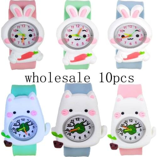 Wholesale 10pcs Cartoon 2 Kinds of Rabbit Childrens Watch for Girl Boy Baby Sports Quartz Kids Watch Birthday Party Gift Clock
