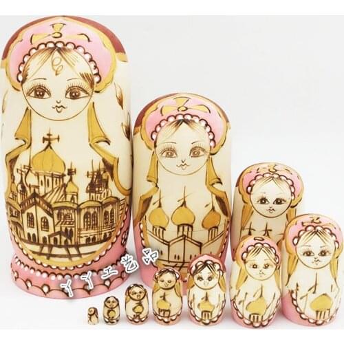 10Pcs/Set Wooden Russian Dolls Nesting Dolls Maiden Wishing Doll Beautiful Handmade Matryoshka Doll Kids Toy Gifts Collection