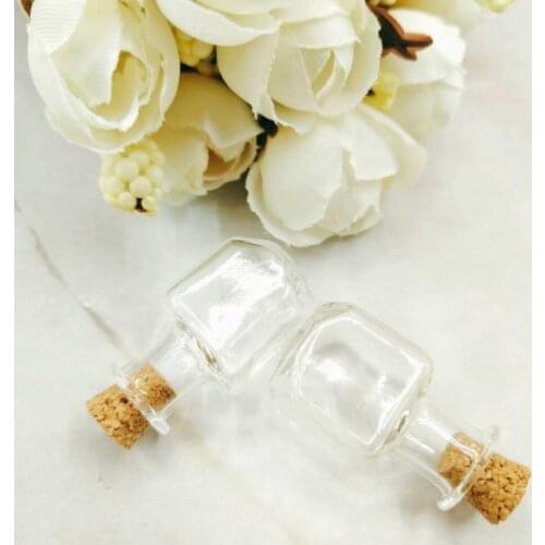 1000pcs/lot Wholesale Clear Cubic Shape Mini Glass Bottles Jars with Cork Wish Note Craft Wishing Bottle Glass Vial Pendant Gift