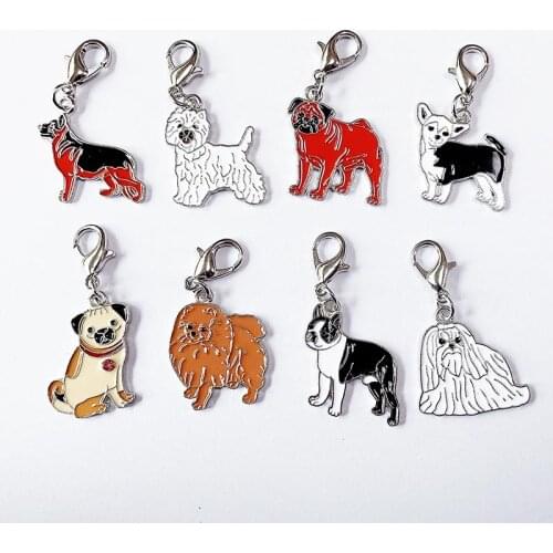 2PCS/LOT Pet dog Bag metal charm Pug DIY Key Chain Animal enamel corgi dog charms for jewelry making earring pendant bracelet