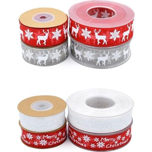 25mm 5Yard Tulle Printing Christmas Series Ribbons Wedding Festival Party Decorations Bow Craft Card Gifts Box Packaging DIY