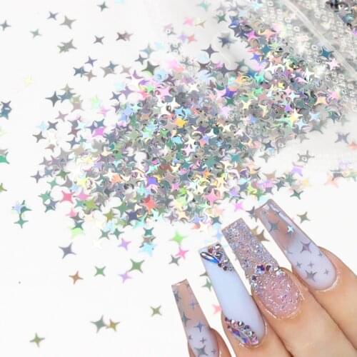 4 PCS Four-pointed Star Sequins 3D Holographic Glitter Flakes Nails Decor For Nail Charms Design Paillette Manicure Accessories