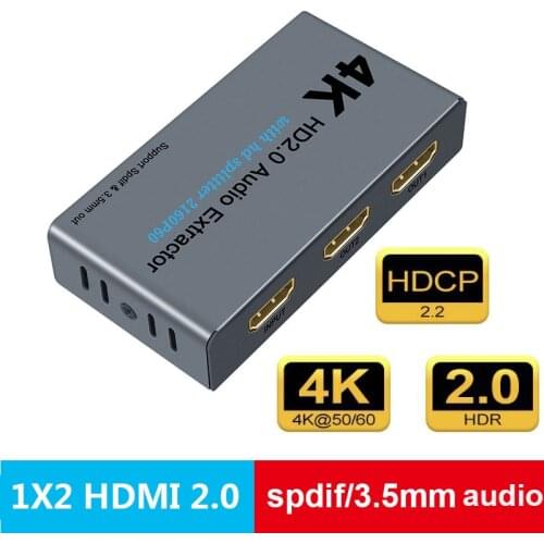 4K HDMI Switcher HDMI 2.0 Switch HDMI audio extractor HDR ARC splitter 1X2 (HDMI in to 2 HDMI+toslink+3.5MM audio out)