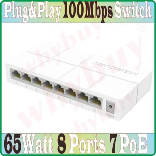 8 ports 7 PoE 65W 100Mbps MCU PoE switch IEEE802.3af PoE for PoE camera or AP etc, Network Switches, Plug&Play,Fast Ethernet Hub