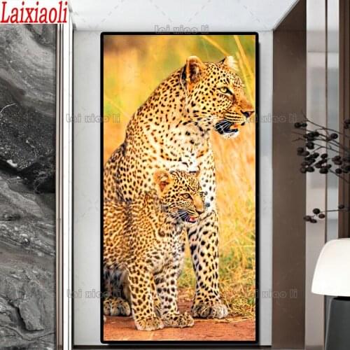 Large size DIY Diamond Painting Full Square round leopard Picture Diamond Embroidery Cheetah Animals Mosaic Art Wall Decoration