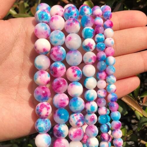 Wholesale Natural Stone Blue Cloud Jades Beads 4 6 8 10 12 MM Bracelet Fit Diy Charm Beads For Jewelry Making Beige