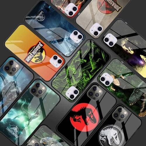 World Jurassic Park Tempered Glass Phone Case for iPhone 11 12 Pro XR X 7 8 XS Max 6 6S Plus SE 2020 Cover Shell Coque Capa