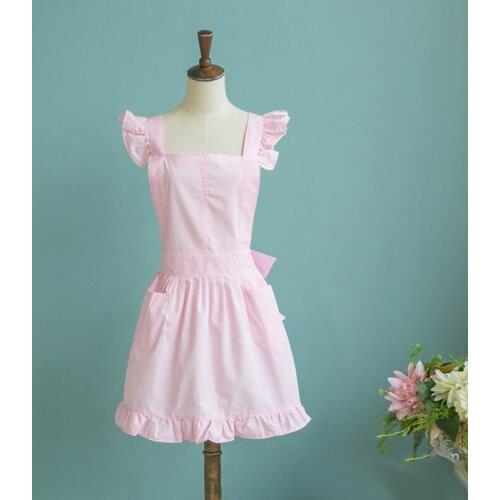 Home Kitchen Bib Cooking Baking Barbecue Ruffles Princess Apron with Pocket Kitchen Aprons Cooking Pinafore Antifouling Apron