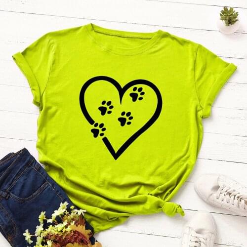 Harajuku Heart Love Print T Shirt Women Plus Size S-5XL Cotton Short Sleeve Basic Tee Shirt Cartoon Funny Dog Paw Ladies Tops