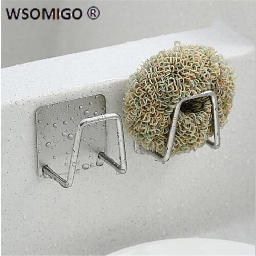 Kitchen Gadget Stainless Steel Sponges Holder Self Adhesive Sink Sponges Drain Drying Rack Kitchen Sink Accessories Organizer-S